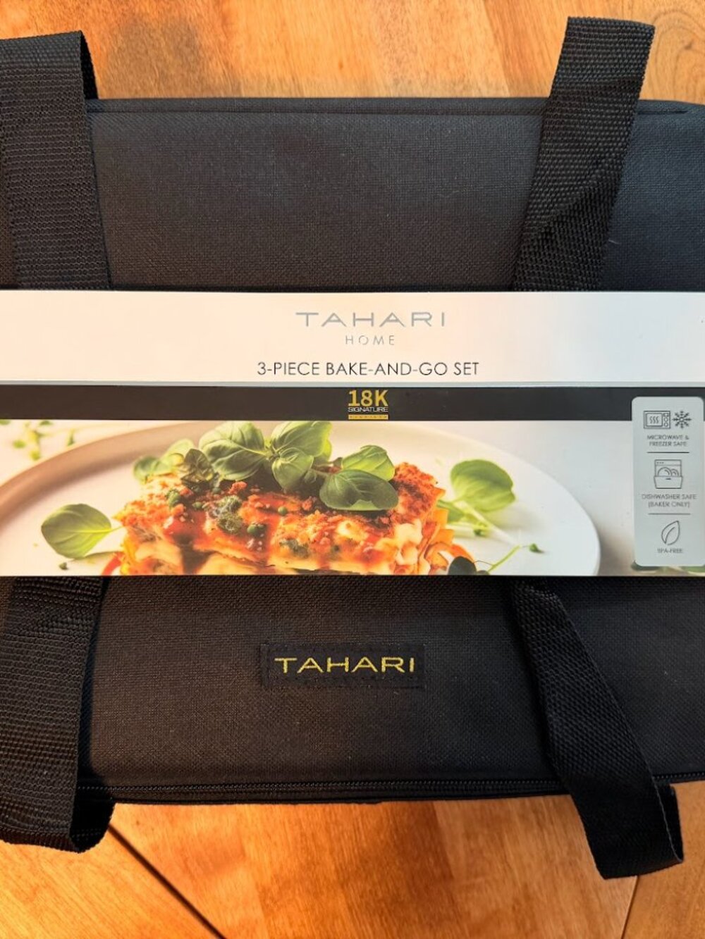 Tahari Home 3-Piece Bake & Go Set | Glass Baking Dish & Carrier | New
